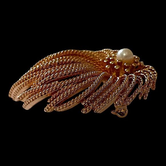 Vintage Waterfall Brooch Pin Spill Fireworks Cordelia Ropes Flower Gold Tone MCM - Picture 7 of 13